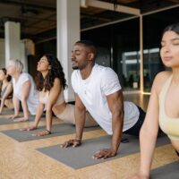 group of people stretching